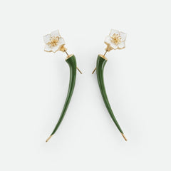 Green Long Enamel Sculpture Flower Shaped Earrings