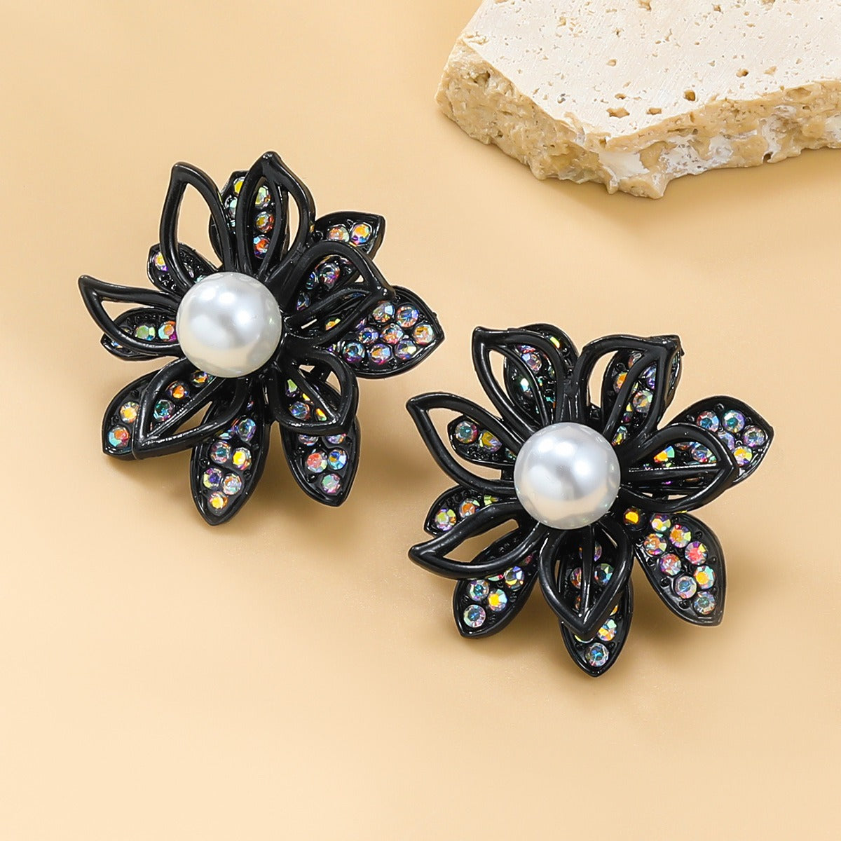 Diamond Inlaid Floral Alloy Earrings