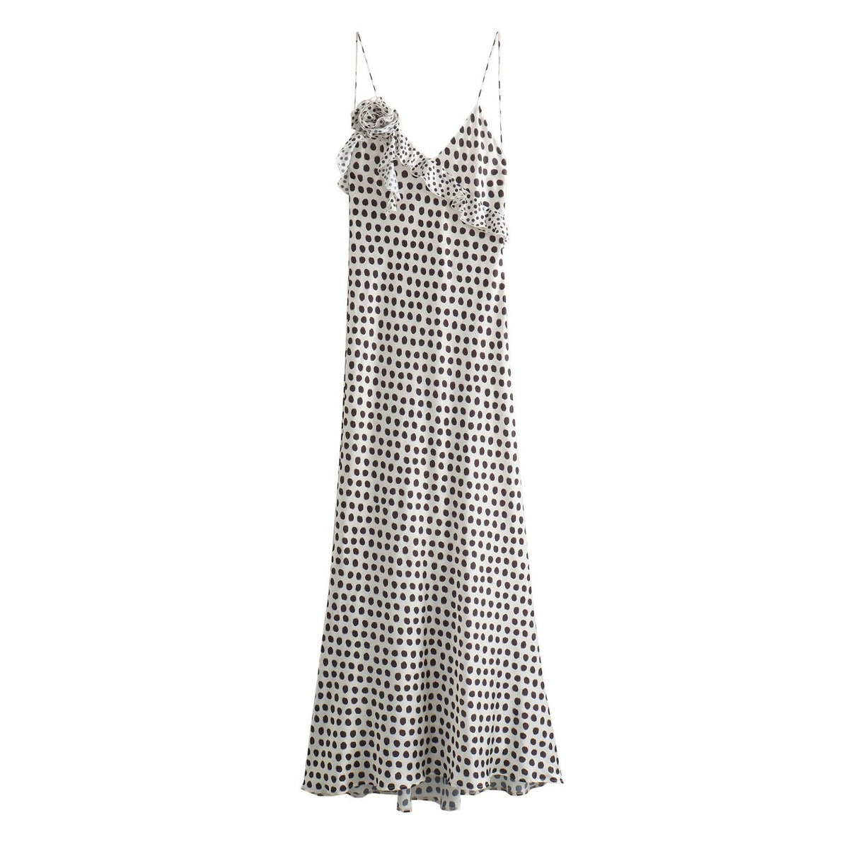 Printed 3D Flower Silk Satin Textured Suspender Dress
