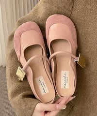 Fashion Beige Buckle Strap Splicing Slide Sandals