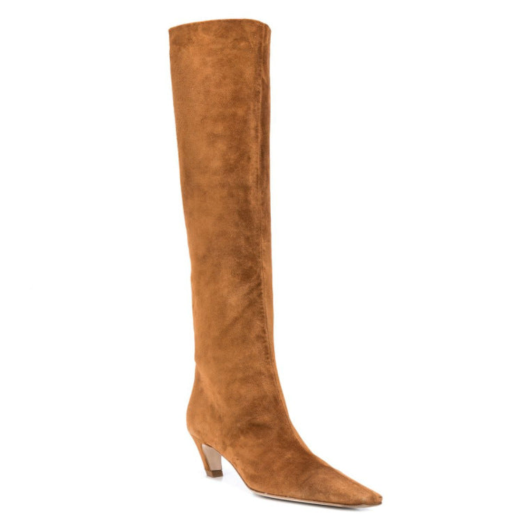 PU Square Toe Knee High Boots