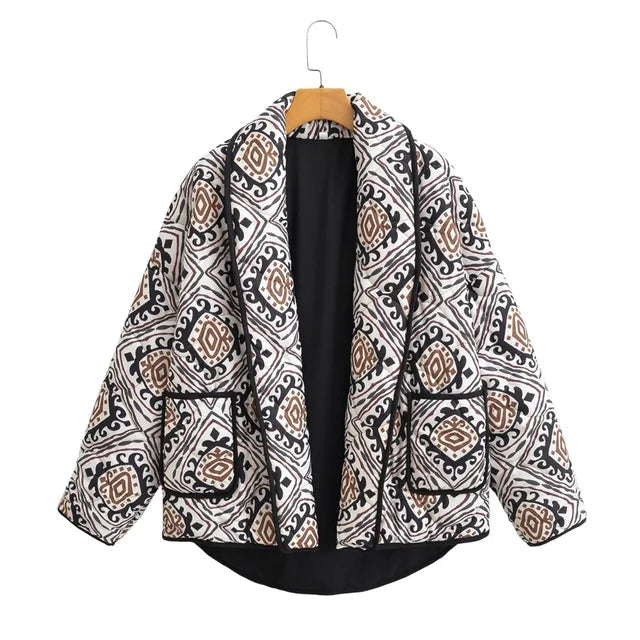 Paisley Printed Front Pockets Quilted Jacket