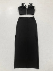 Rhinestone Embellished Top + Bandage Skirt