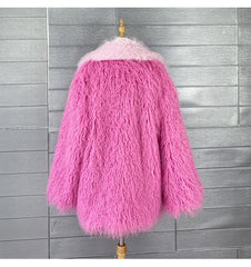 Pink Faux Fur Patchwork Fluffy Coat