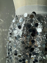 Silver Sequin Elastic High Waist Skirt