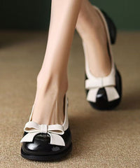 Classy Black Bow Splicing Chunky Shoes Faux Leather