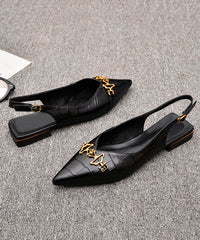 Fashion Sequined Splicing Sandals Black Cowhide Leather Pointed Toe