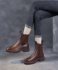Brown Chunky Cowhide Leather Shelsea Boots
