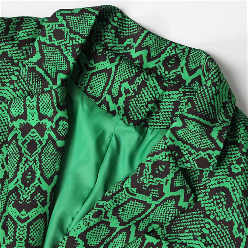 Green Snake Pattern Loose Blazer