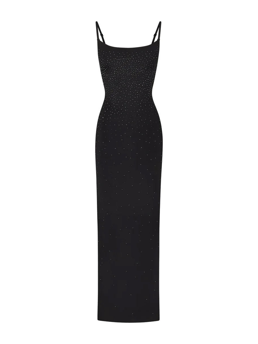 Elegant Sparkling Diamond Wrapped Maxi Dress