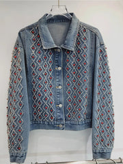 Plaid Rivet Diamond Denim Jacket