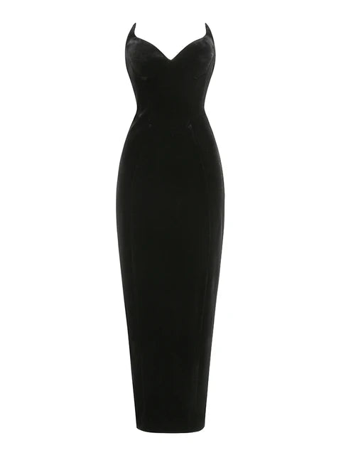 Solid Velvet Strapless Split Maxi Dress
