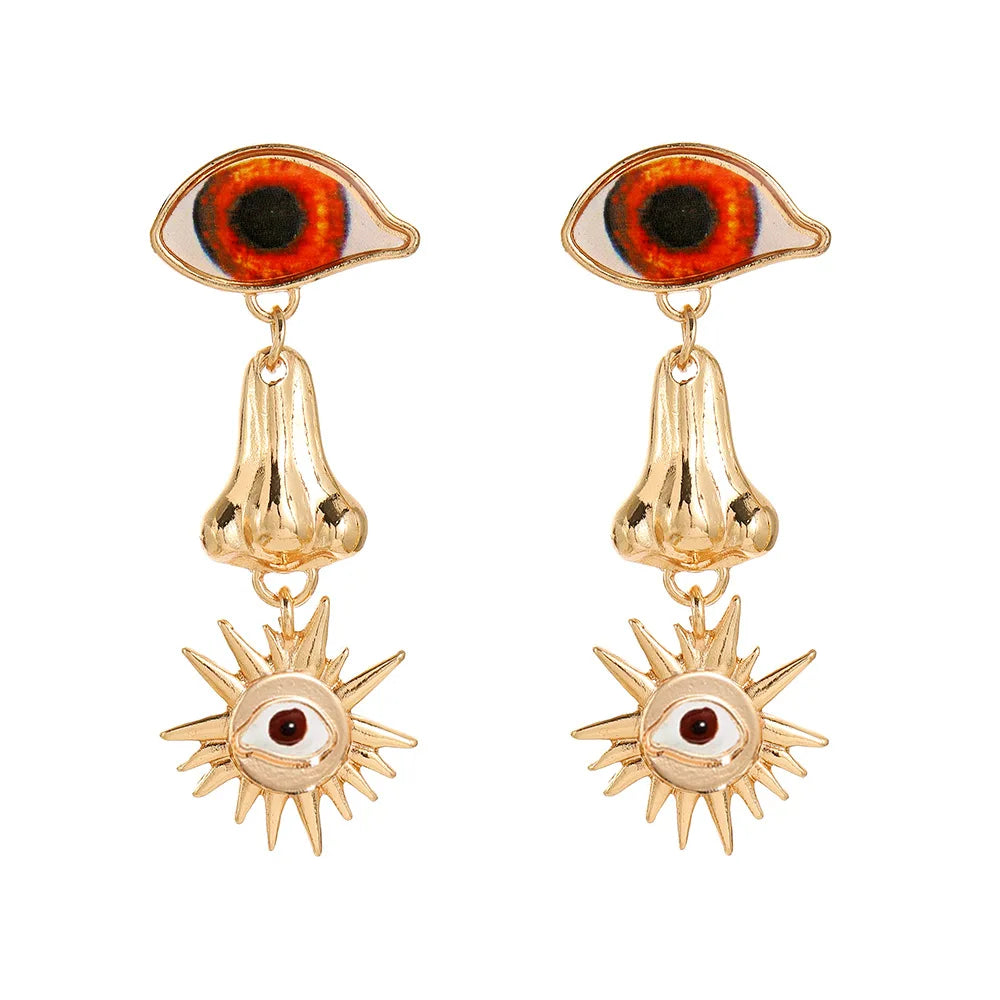 Golden Fatima Eye Dangle Earrings