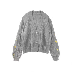 Casual Star Embroidery Knitted Cardigan