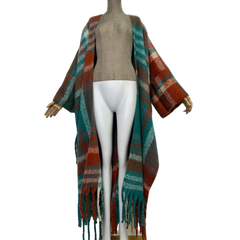 Casual Plaid Long Tassel Cardigan - WINI