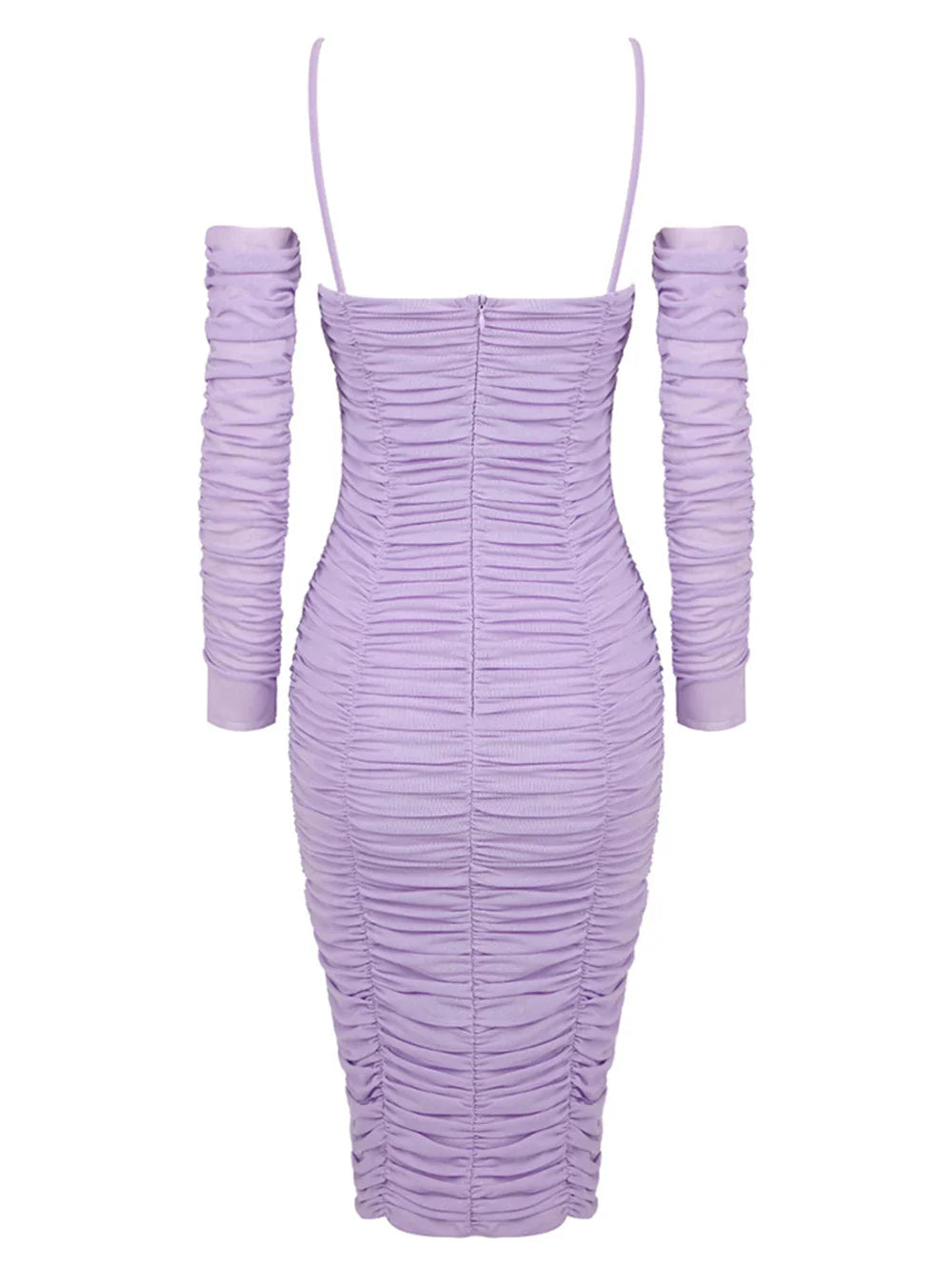 Purple Long Sleeved Slim Fit Flower Mesh Dress