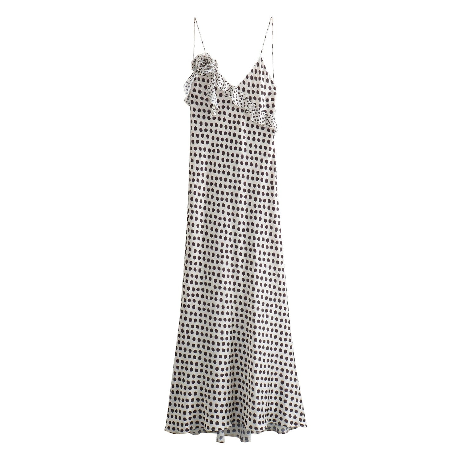 Printed 3D Flower Silk Satin Textured Suspender Dress