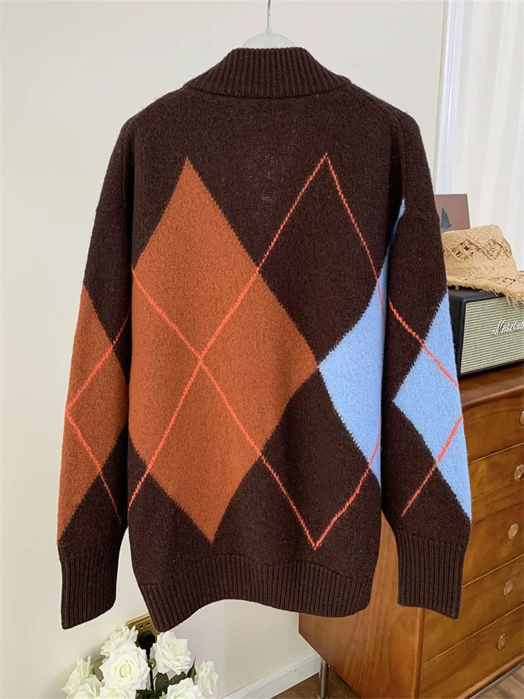 Geometric Pattern Knitted Cardigan Sweater