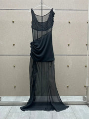Sleeveless See Through 3D Flower Maxi Dress