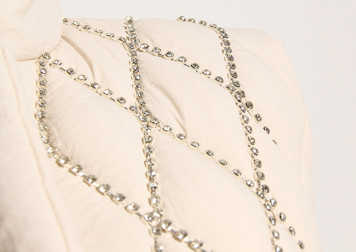 Tasseled Diamond Sleeveless Puffer Jacket