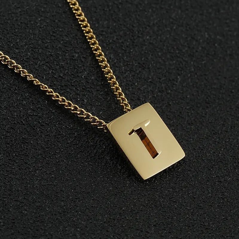 Stainless Steel Square Letter Necklace