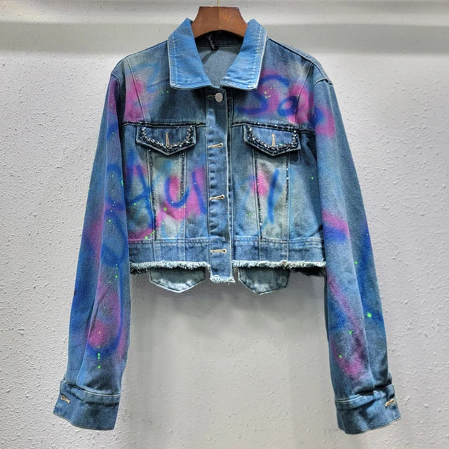 Graffiti on Denim Cropped Jacket