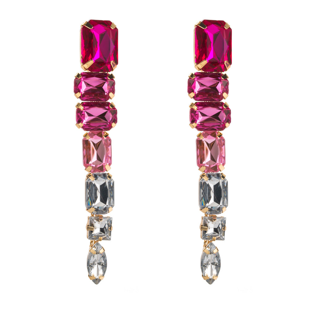 Colored Diamond Multi-Layer Tassel Earrings