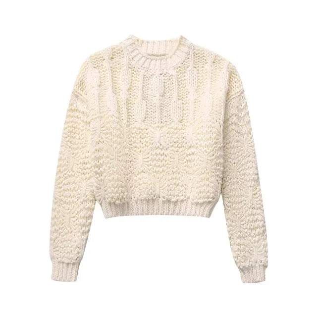 Casual Solid Cropped Knitted Pullover