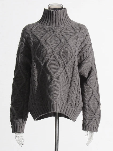 Turtleneck Sweater Tie-Waist Shorts Cableknit Set