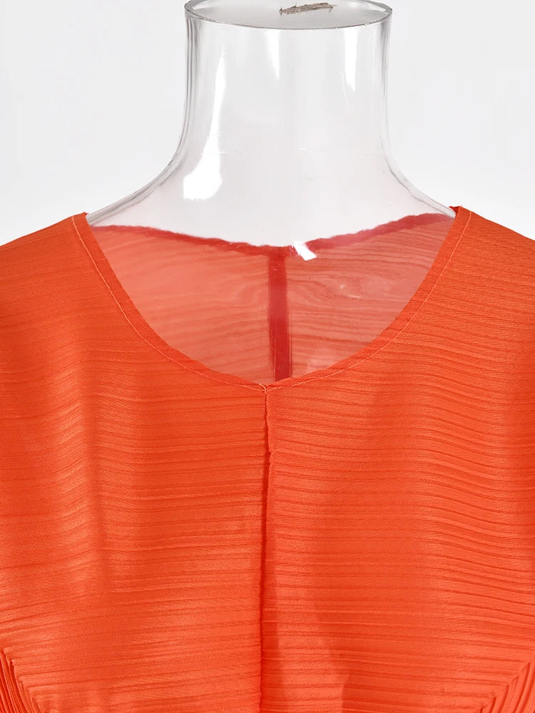 Pleated Short Sleeves Ruffle Dress