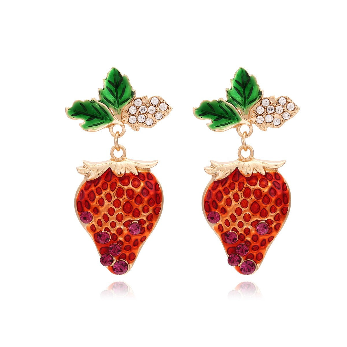 Alloy Diamond Inlaid Strawberry Earrings