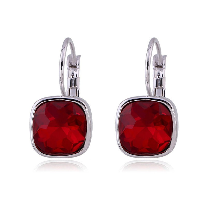 Square Metal Inlaid Crystal Glass Earrings