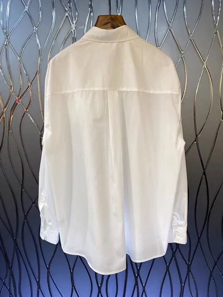 Pleated 3D Flower Loose Long Sleeved Shirt