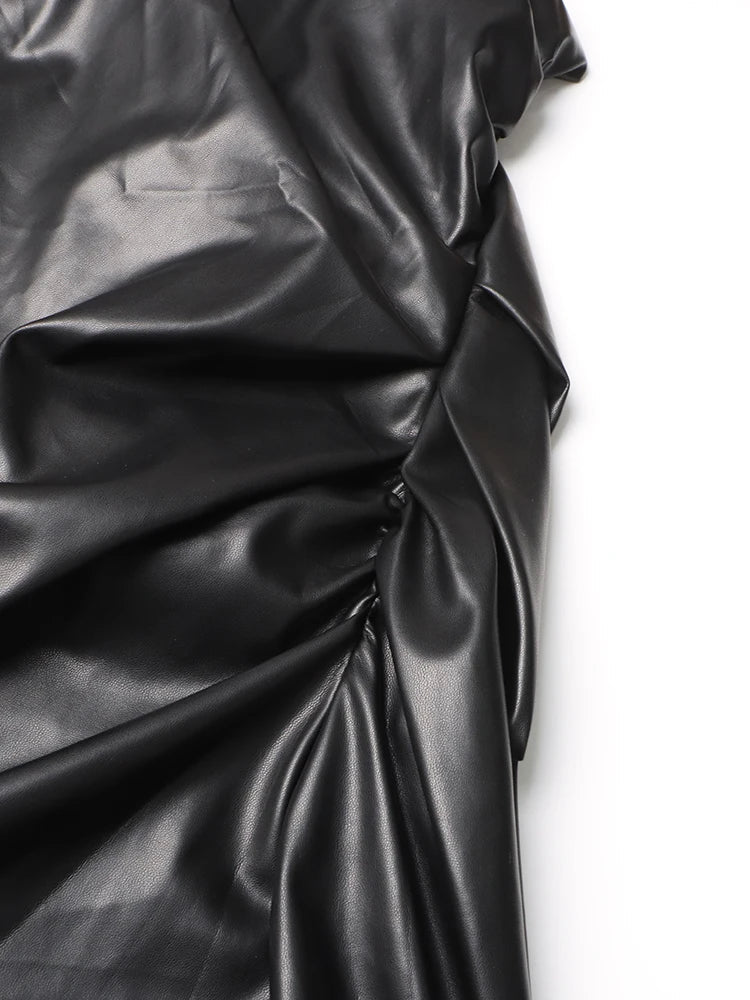 Strapless Ruched Faux Leather Dress