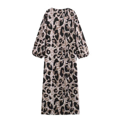 Animal Print Loose V-Neck Long Sleeved Dress