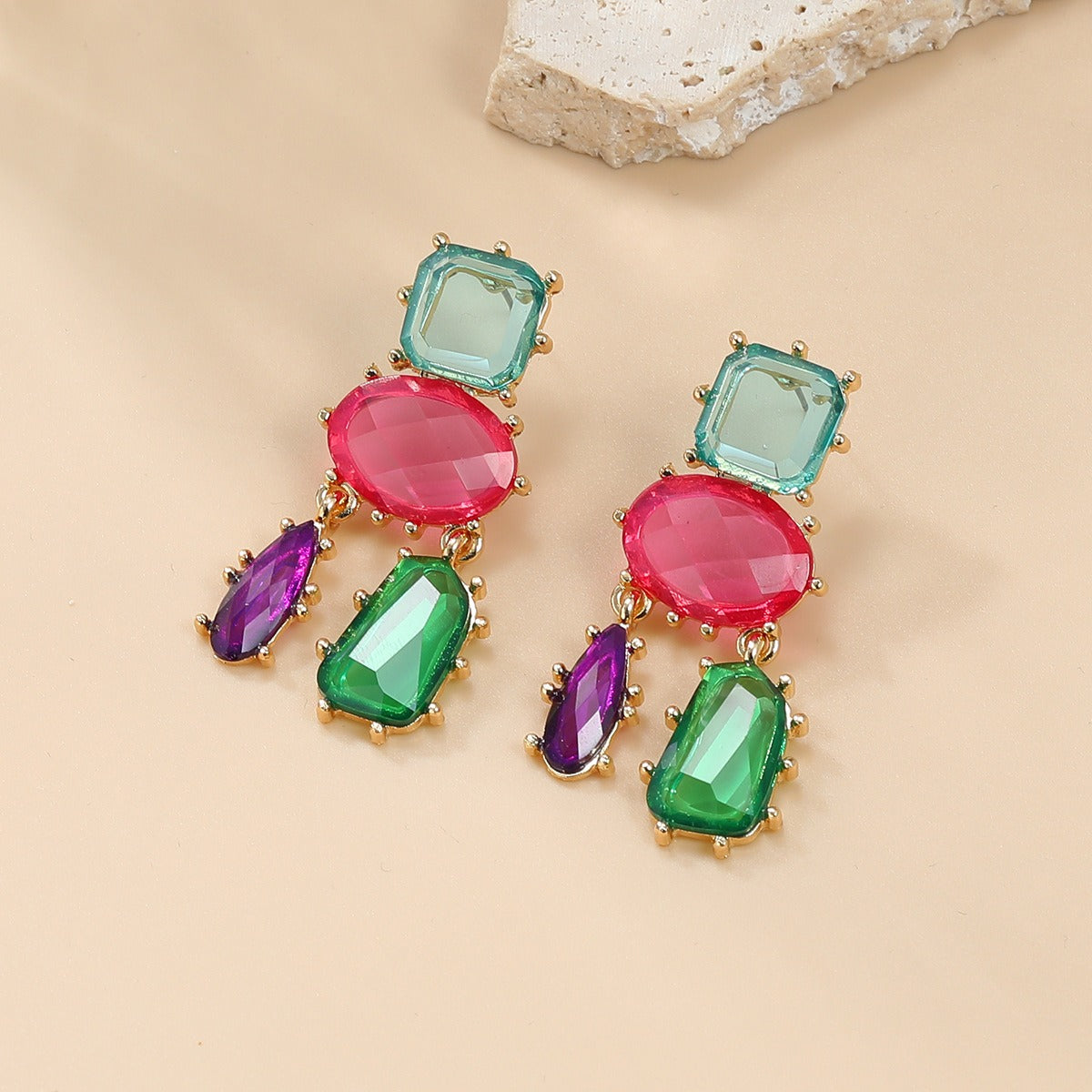 Colorful Exaggerated Multi-Layered Geometric Earrings