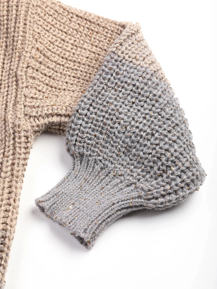 Gradient Sparkling Zip-Up Knit Cardigan