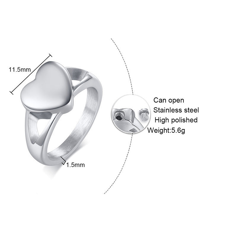 Titanium Steel Heart-Shaped Urn Casting Ring