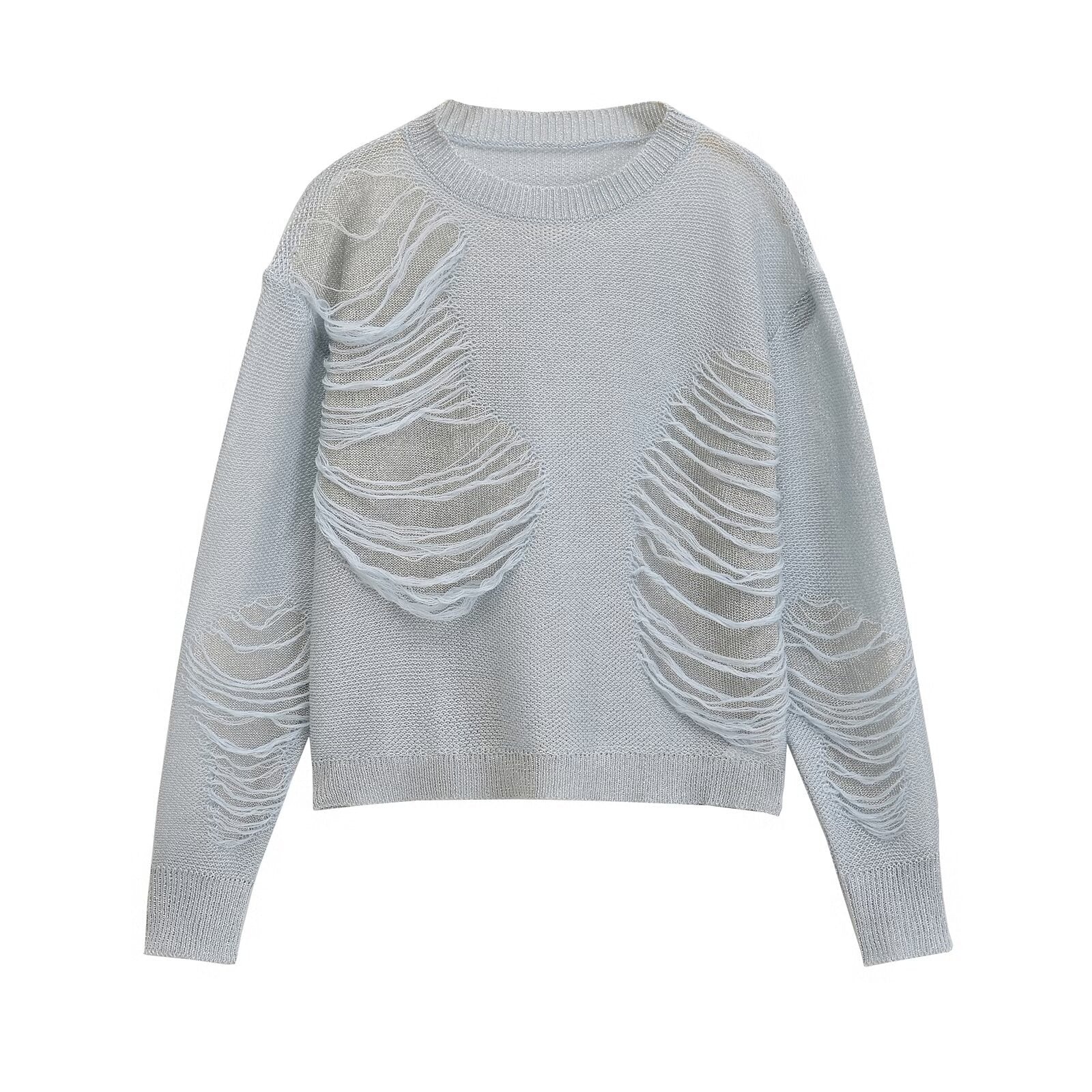 Casual Ripped Long Sleeved Knitted Sweater