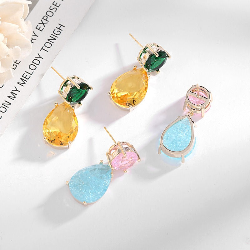 Color Block Ice Cracked Water Drop Earrings