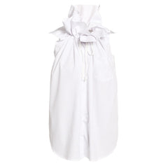 Stand Collar Retro Pinch Drawstring Loose Sleeveless Shirt