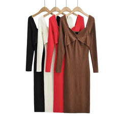 Ribbed Midi Knitted Wrap Dress