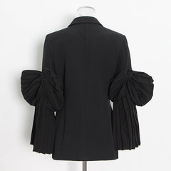 Decorative Buttons Pleated Sleeves Blazer