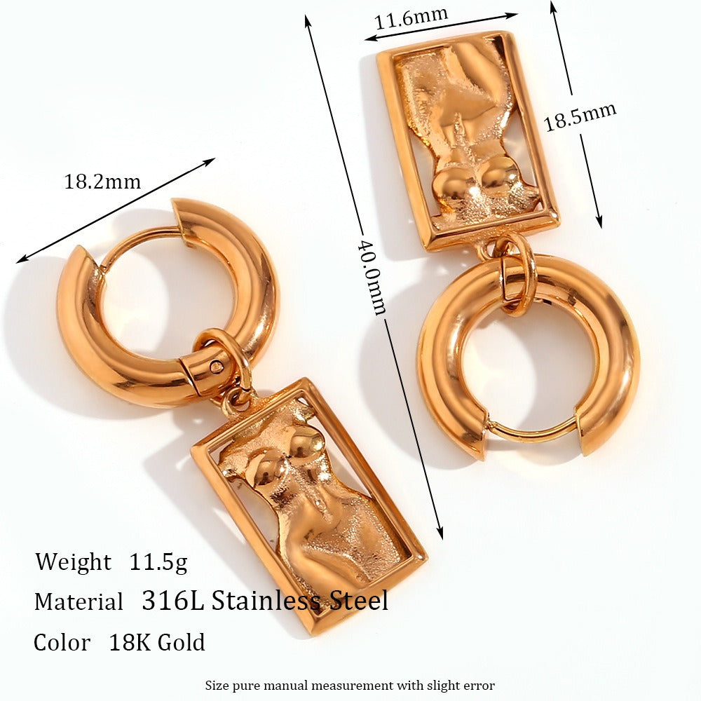 Stainless Steel Body Rectangular Pendant Earrings