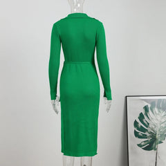 Ribbed Knitted Midi Wrap Dress