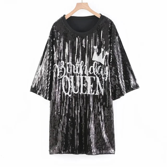 Pre Order:  Birthday Queen Sequins Loose T-Shirt