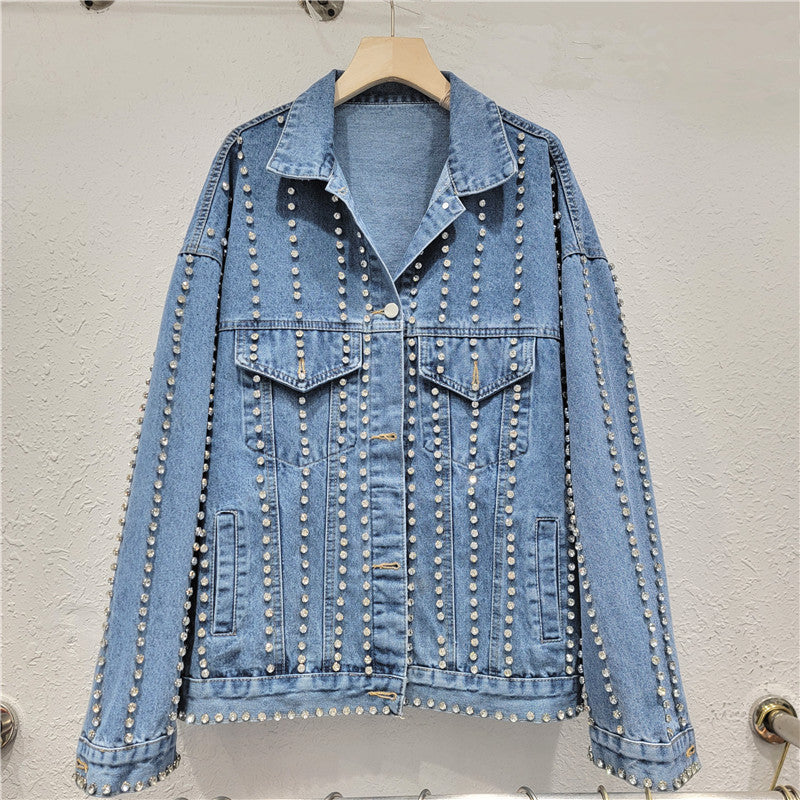 Denim Vertically Studded Loose Jacket