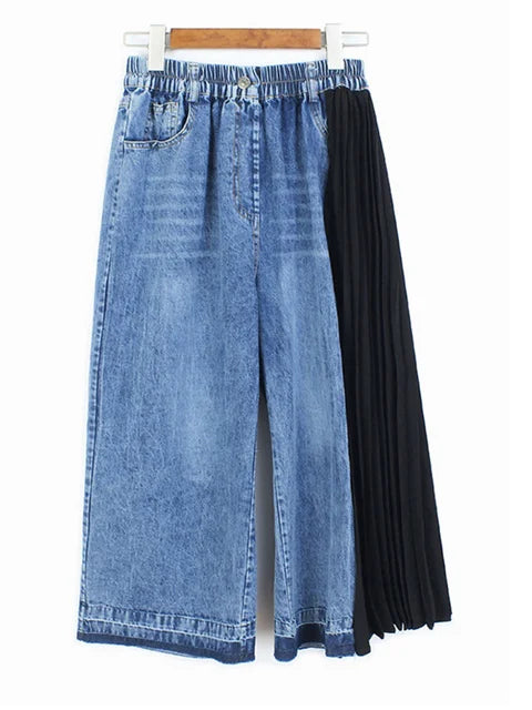 One-Sided Pleated Drape Denim Pants