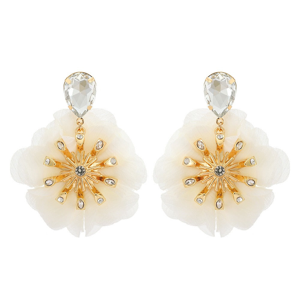 Chiffon Diamond Large Flower Earrings