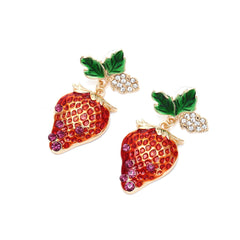 Alloy Diamond Inlaid Strawberry Earrings